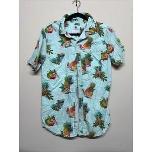 ON THE BYAS Men Hawaiian Shirt Aloha Fruit Tropical Print Short Sleeve Button Up